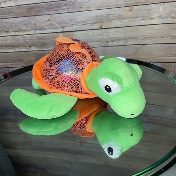 Fun Express Plush Turtle Green with Orange Metallic Shell 13" - Picture 1 of 9